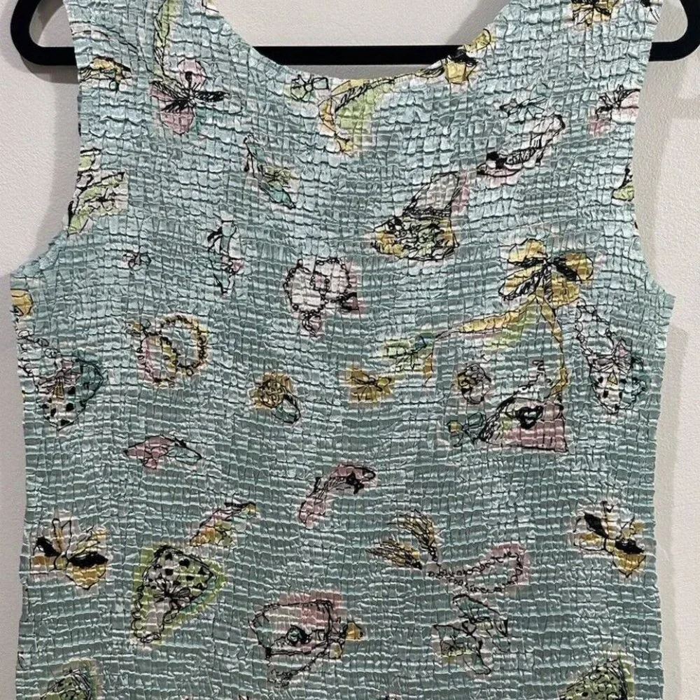 CASUAL CORNER ANNEX Women Stretch Crinkle Blue Floral Tank Top Sleeveless SZ XL - Picture 4 of 5